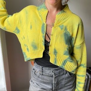 Yellow tie dye One size fits most wool safety pin cardigan